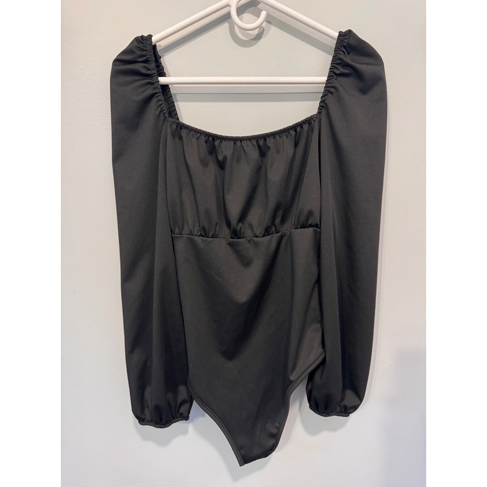 SHEIN Black Satin Long Sleeve Square Neck Bodysuit Women's Medium